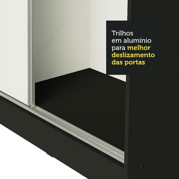 Imagem de Guarda Roupa Casal 100% MDF Madesa Zurique 3 Portas de Correr com Espelho - Preto/Branco