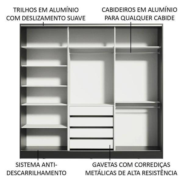 Imagem de Guarda Roupa Casal 100% MDF Madesa Zurique 3 Portas de Correr com Espelho - Preto/Rustic