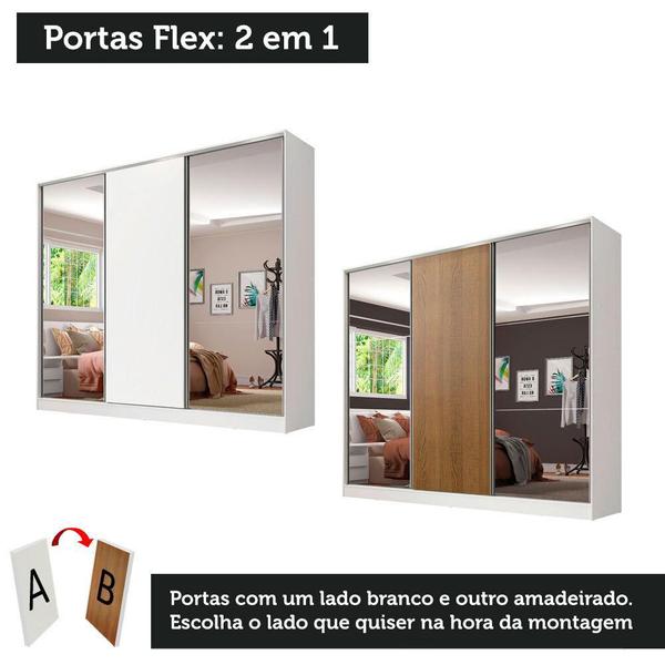 Imagem de Guarda Roupa Casal 100% MDF Madesa Zurique 3 Portas de Correr com Espelhos - Branco/Rustic