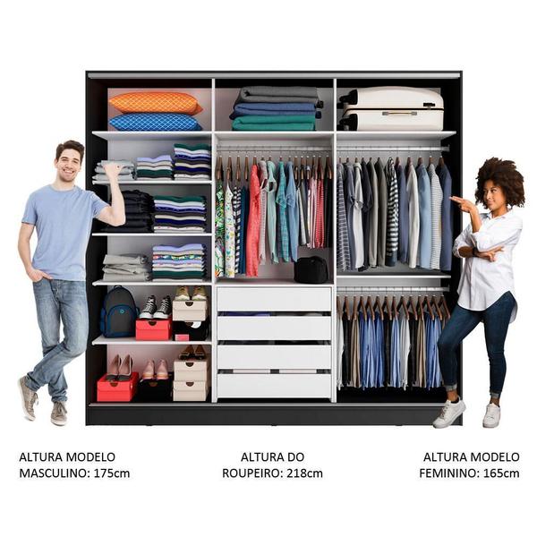 Imagem de Guarda Roupa Casal 100% MDF Madesa Zurique 3 Portas de Correr com Espelhos - Preto