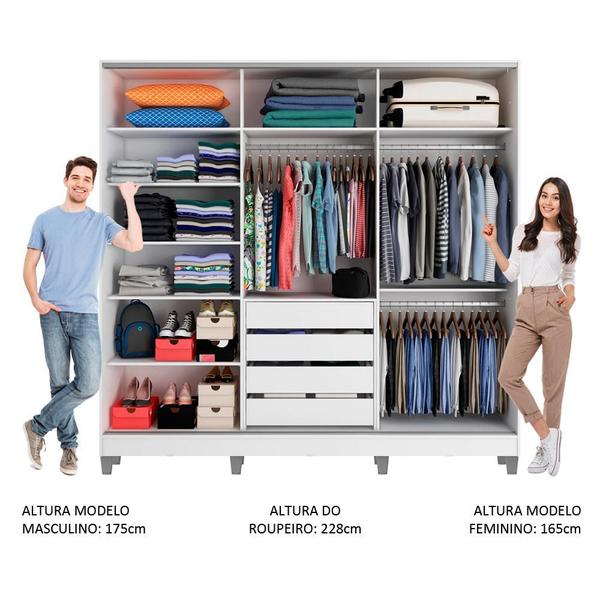 Imagem de Guarda Roupa Casal 100% MDF Madesa Zurique 3 Portas de Correr com Pés - Branco/Branco/Rustic