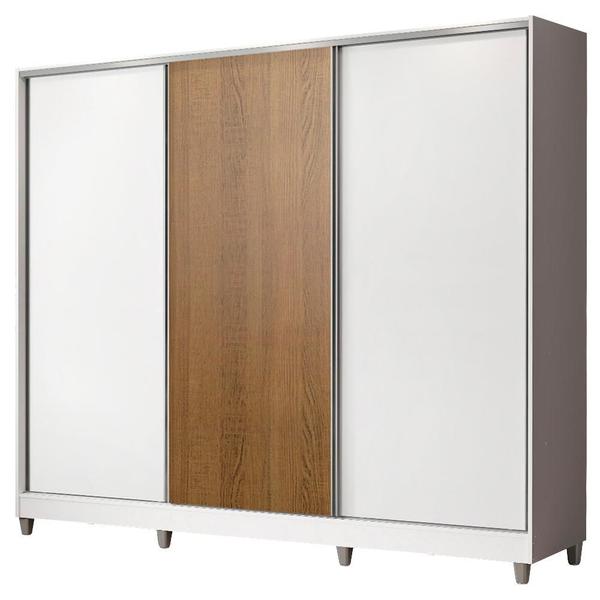 Imagem de Guarda Roupa Casal 100% MDF Madesa Zurique 3 Portas de Correr com Pés - Branco/Branco/Rustic