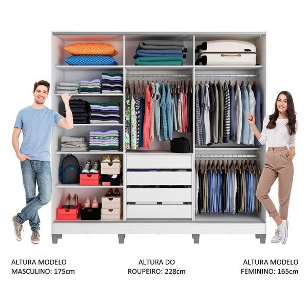 Imagem de Guarda Roupa Casal 100% MDF Madesa Zurique 3 Portas de Correr com Pés - Branco