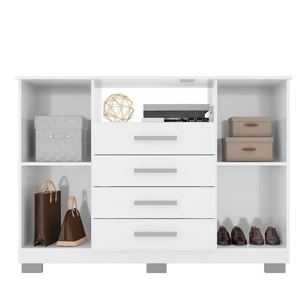 Imagem de Guarda Roupa Casal 1684 com Espelho Multiuso 6020 e Cômoda 8020 Branco New Pés - Araplac