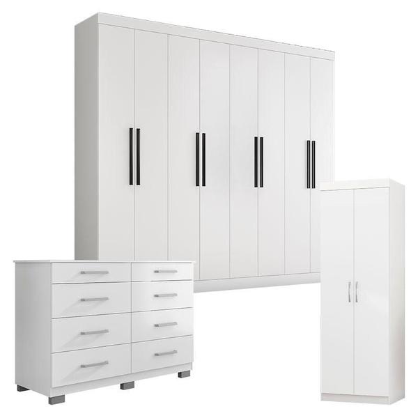 Imagem de Guarda Roupa Casal 1684 com Multiuso 6020 e Cômoda 8050 Branco - Araplac