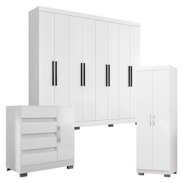 Imagem de Guarda Roupa Casal 1684 Multiuso 6020 e Cômoda 8000 Branco com New Pés - Araplac