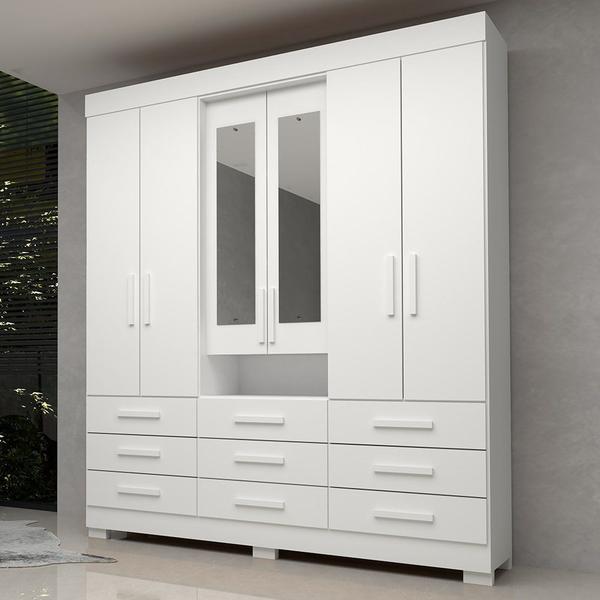 Imagem de Guarda Roupa Casal 178,80cm 6 Portas 9 Gavetas Capelinha com Espelho 100% Mdf Débora