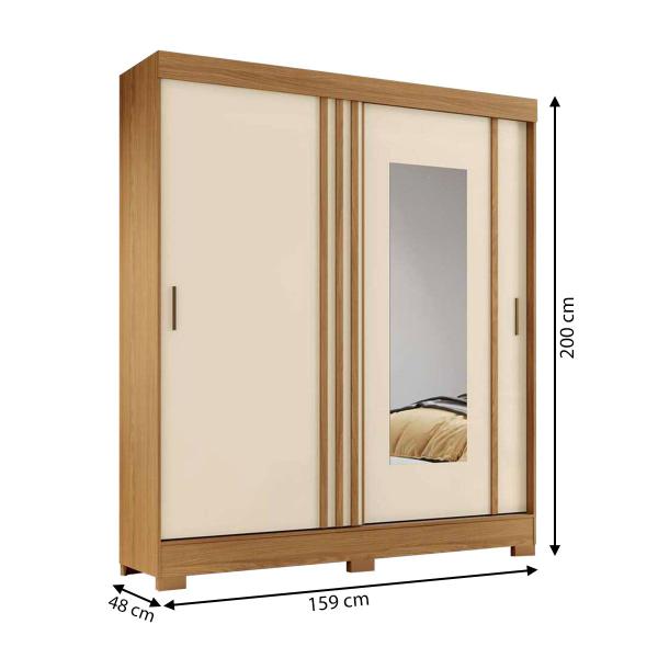 Imagem de Guarda-Roupa Casal 2 Portas 2 Gavetas com Espelho Flex Nature/Off White/Cinza -  Briz