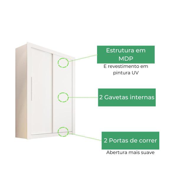 Imagem de Guarda Roupa Casal 2 Portas 2 Gavetas Panamá Salleto Branco