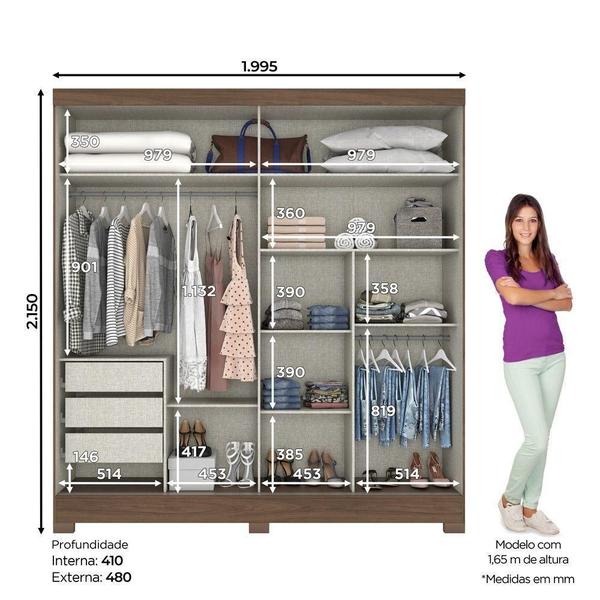 Imagem de Guarda Roupa Casal 2 Portas 3 Gavetas B352 Briz Castanho Hp