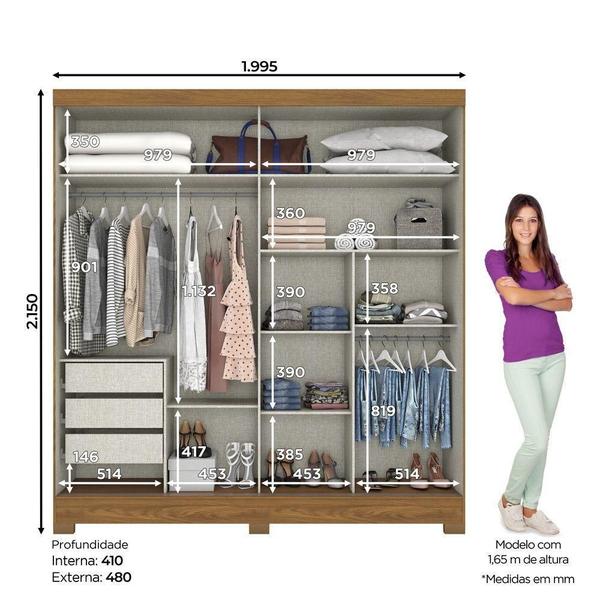 Imagem de Guarda Roupa Casal 2 Portas 3 Gavetas B352 Briz Nature Com Off White