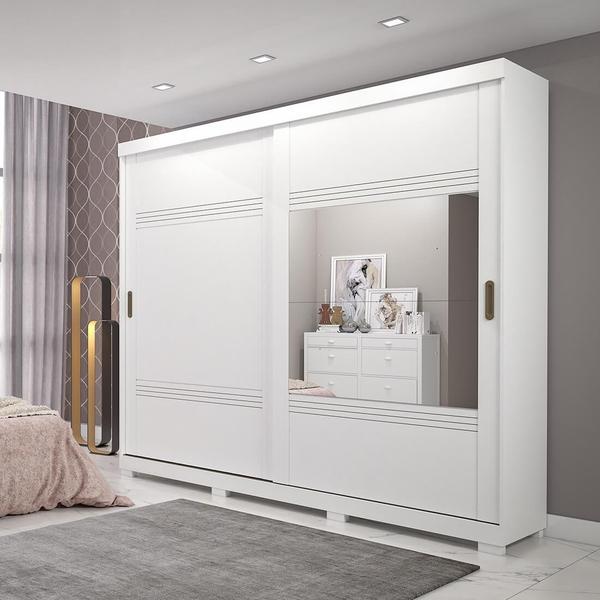 Imagem de Guarda Roupa Casal 2 Portas 4 Gavetas com Espelho Cabideiro 100% MDF Panan Verona 240x243x55cm