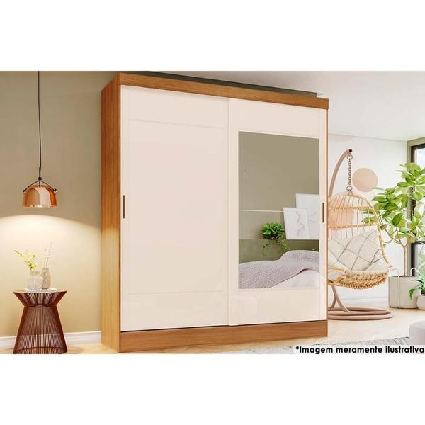 Imagem de Guarda Roupa Casal 2 Portas de Correr (1 c/ Espelho) e 2 Gavetas Briz B74 Nature/Off White - Henn