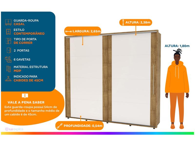 Imagem de Guarda-roupa Casal 2 Portas de Correr 6 Gavetas Politorno Coimbra