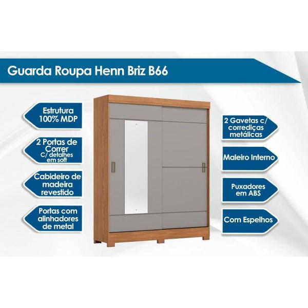 Imagem de Guarda Roupa Casal 2 Portas de Correr c/ Espelho Briz B66 Branco/Rosa - Henn