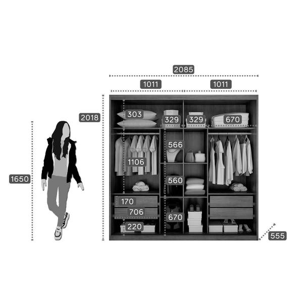 Imagem de Guarda Roupa Casal 2 Portas de Correr e 4 Gavetas c/ Espelho Bravo Branco - Novo Horizonte