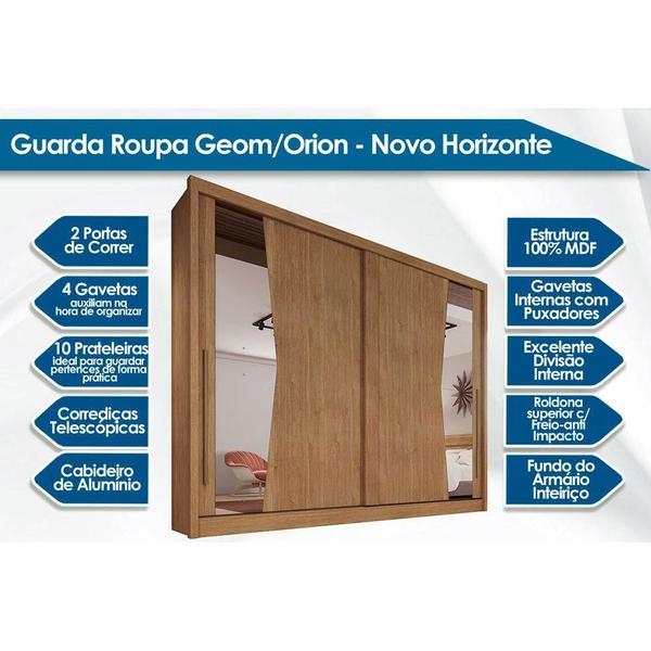 Imagem de Guarda Roupa Casal 2 Portas de Correr e 4 Gavetas c/ Espelho Geom Plus Freijo Cumaru - Novo Horizonte