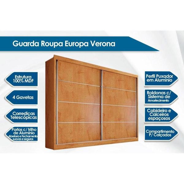 Imagem de Guarda Roupa Casal 2 Portas de Correr e 4 Gavetas Verona Plus Amêndoa/Off White - Europa