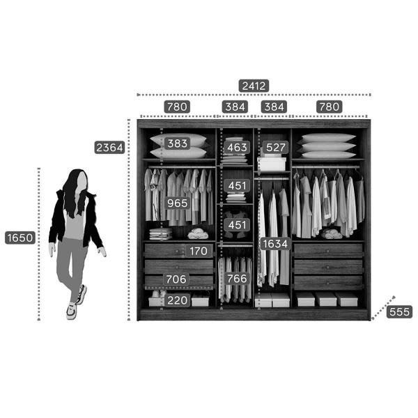 Imagem de Guarda Roupa Casal 2 Portas de Correr e 6 Gavetas c/ Espelho Geom Plus Cumaru - Novo Horizonte