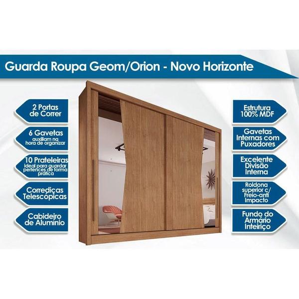 Imagem de Guarda Roupa Casal 2 Portas de Correr e 6 Gavetas c/ Espelho Geom Plus Cumaru - Novo Horizonte