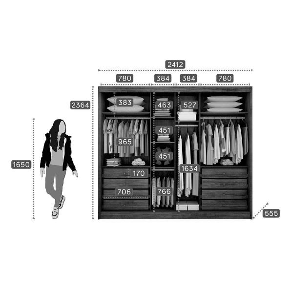 Imagem de Guarda Roupa Casal 2 Portas de Correr e 8 Gavetas c/ Espelho Geom Plus Branco - Novo Horizonte