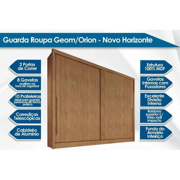 Imagem de Guarda Roupa Casal 2 Portas de Correr e 8 Gavetas Geom Plus Branco - Novo Horizonte