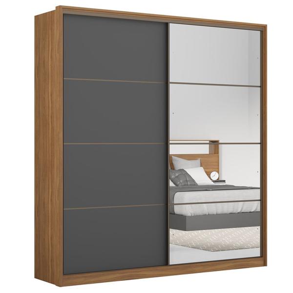 Imagem de Guarda Roupa Casal 2 Portas Deslizantes 1 Espelho Belga Amêndola Touch Grafito Flex D23001K Demartêz