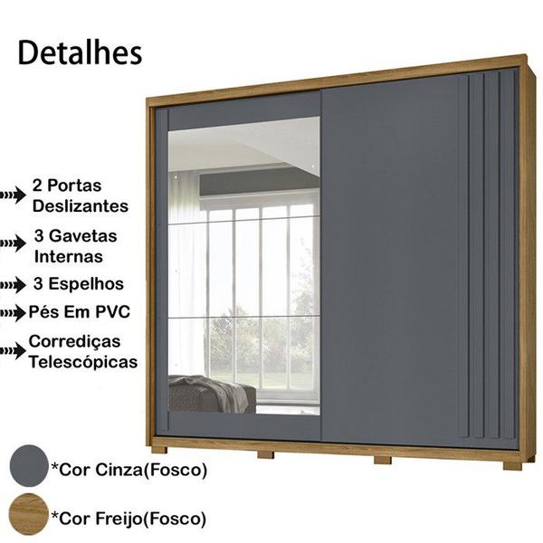 Imagem de Guarda Roupa Casal 2 Portas Deslizantes Com Espelho 9840 Freijo Cinza Moval