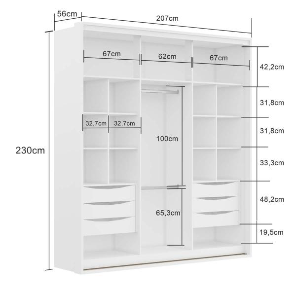 Imagem de Guarda Roupa Casal 2 Portas Espelho Ripado 2,07 m Imperium Belmax