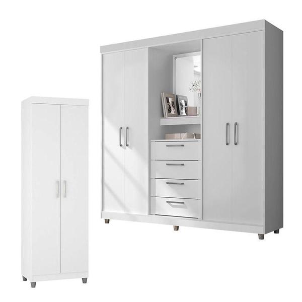 Imagem de Guarda Roupa Casal 2218 e Armário Multiuso 6020 Branco Brilho com Pés - Araplac