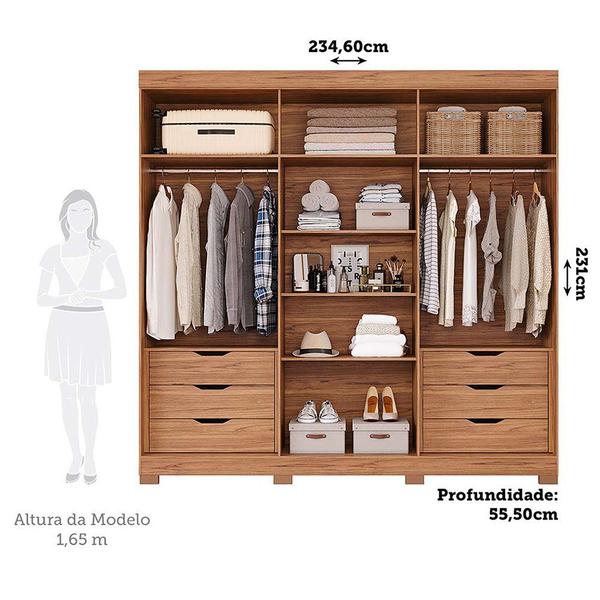 Imagem de Guarda-roupa Casal 234,60cm 6 Portas com Espelho e 6 Gavetas 100% Mdf Boston Espresso Móveis