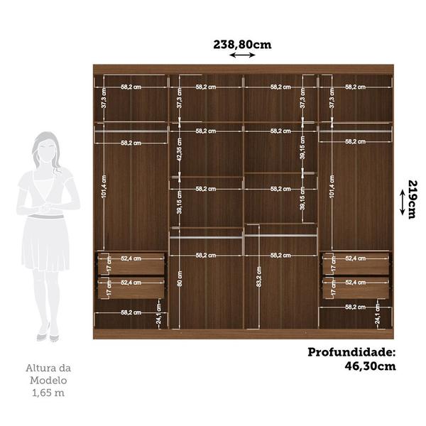 Imagem de Guarda Roupa Casal 238cm 8 Portas 4 Gavetas com Espelhos Master New Santos Andirá