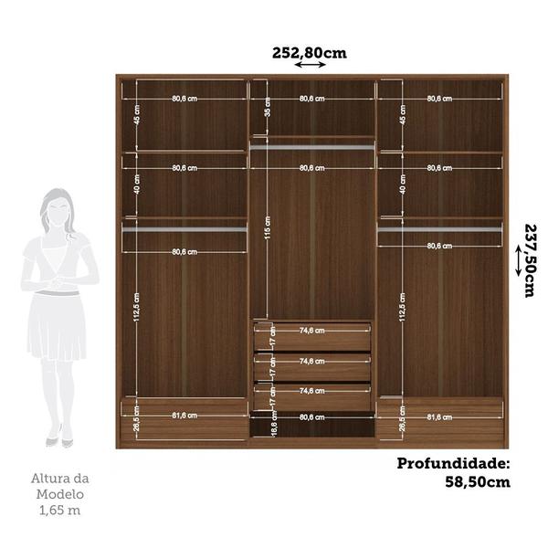 Imagem de Guarda Roupa Casal 252cm 6 Portas 5 Gavetas Democrata Santos Andirá