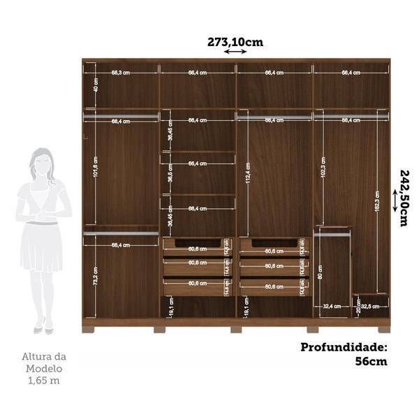 Imagem de Guarda Roupa Casal 273cm 8 Portas 4 Gavetas com Espelho e Pés 100 MDF Ele e Ela Santos Andirá