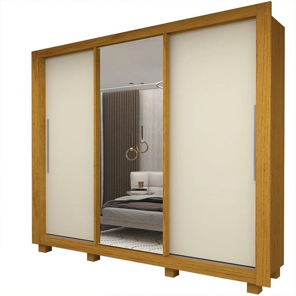 Imagem de Guarda-roupa Casal 3 Portas 1 Porta Espelhada com Pés Milão Yescasa Naturale/Off White