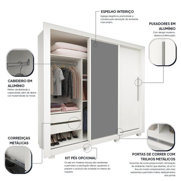 Imagem de Guarda-roupa Casal 3 Portas 1 Porta Espelhada com Pés Milão Yescasa