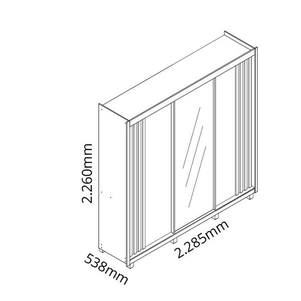 Imagem de Guarda Roupa Casal 3 Portas 4 Gavetas Com Espelho Ripado Santorini Gelius