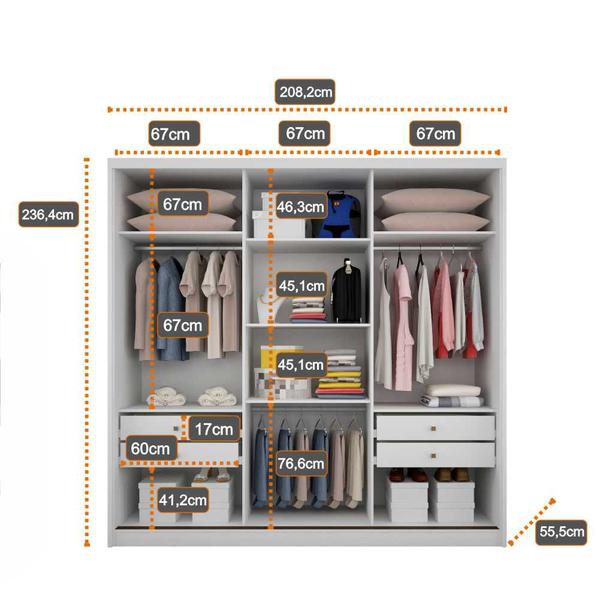 Imagem de Guarda-Roupa Casal 3 Portas 4 Gavetas Medelim Novo Horizonte