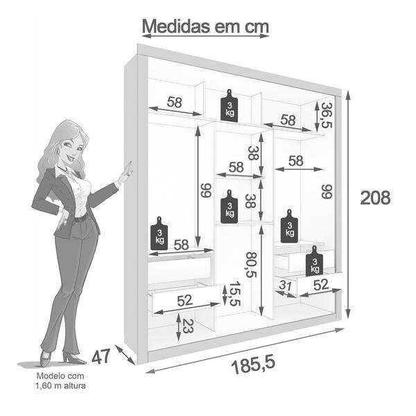 Imagem de Guarda Roupa Casal 3 Portas 4 Gavetas Panamá Sallêto Móveis