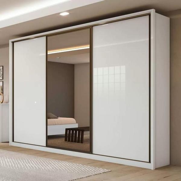 Imagem de Guarda Roupa Casal 3 Portas 6 Gavetas C/ Esp. Spazio Glass Branco - Móveis Lopas