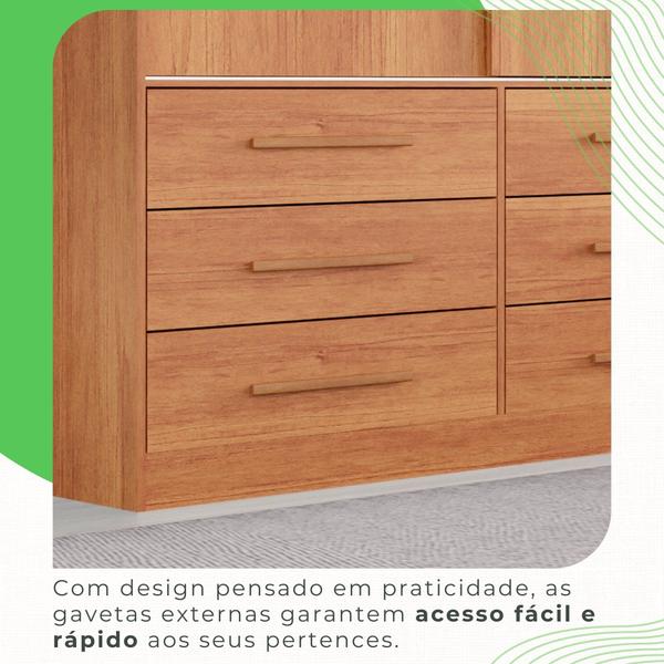 Imagem de Guarda Roupa Casal 3 Portas 9 Gavetas com Espelho Luana