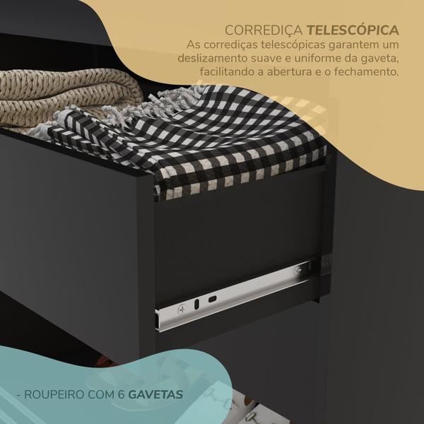 Imagem de Guarda-roupa Casal 3 Portas com Espelho 6 Gavetas Grajaú Yescasa