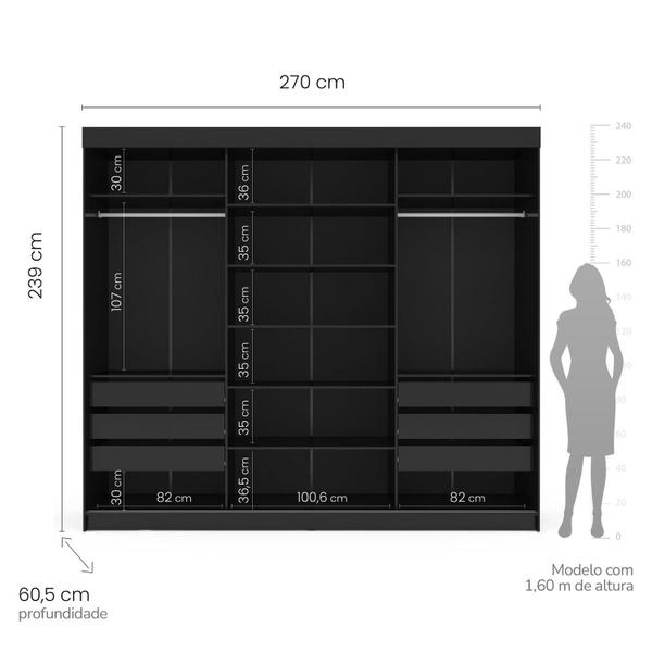 Imagem de Guarda-roupa Casal 3 Portas com Espelho 6 Gavetas Grajaú Yescasa