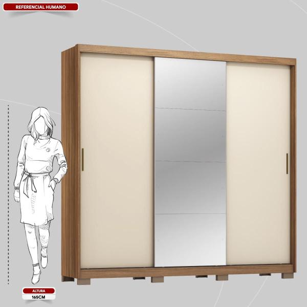 Imagem de Guarda Roupa Casal 3 Portas Com Espelho e 4 Gavetas Dalila - Amêndola Touch/Off White