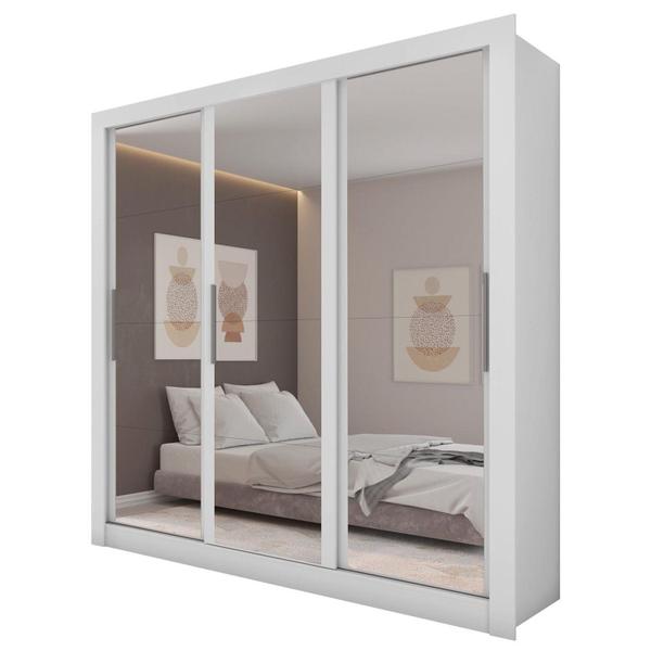 Imagem de Guarda Roupa Casal 3 Portas com Espelhos e 4 Gavetas Quito Espresso Móveis Branco