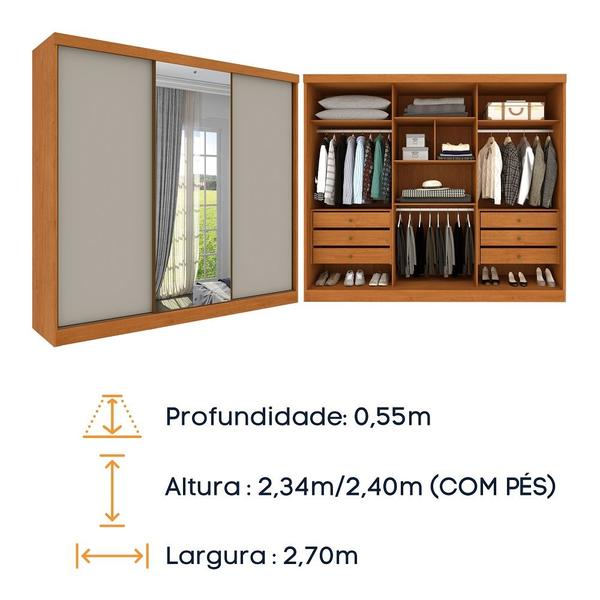 Imagem de Guarda Roupa Casal 3 Portas Correr Com Espelho Central Inteiriço Peliculado e 6 Gavetas Monte Carlo Tcil