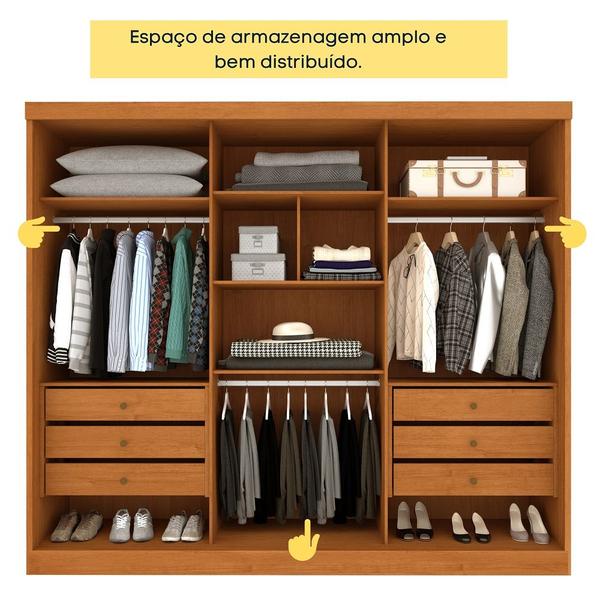 Imagem de Guarda Roupa Casal 3 Portas Correr Com Espelho Central Inteiriço Peliculado e 6 Gavetas Monte Carlo Tcil