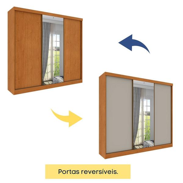 Imagem de Guarda Roupa Casal 3 Portas Correr Com Espelho Central Inteiriço Peliculado e 6 Gavetas Monte Carlo Tcil