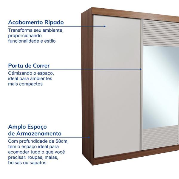 Imagem de Guarda-roupa Casal 3 Portas de Correr 1 Porta com Espelho Samambaia Cabecasa Madeiramadeira