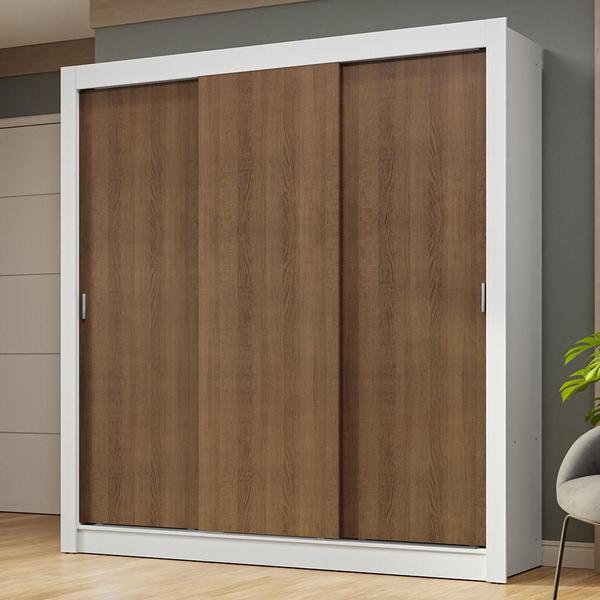 Imagem de Guarda-Roupa Casal 3 Portas de Correr Branco/Rustic Nobre Madesa